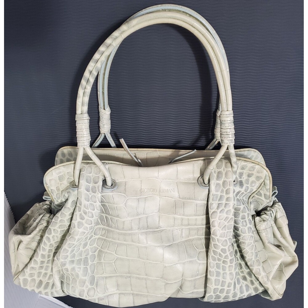 Vtg. Giorgio Armani Women's Crocodile-Embossed Leather Slouchy Hobo Satchel Bag